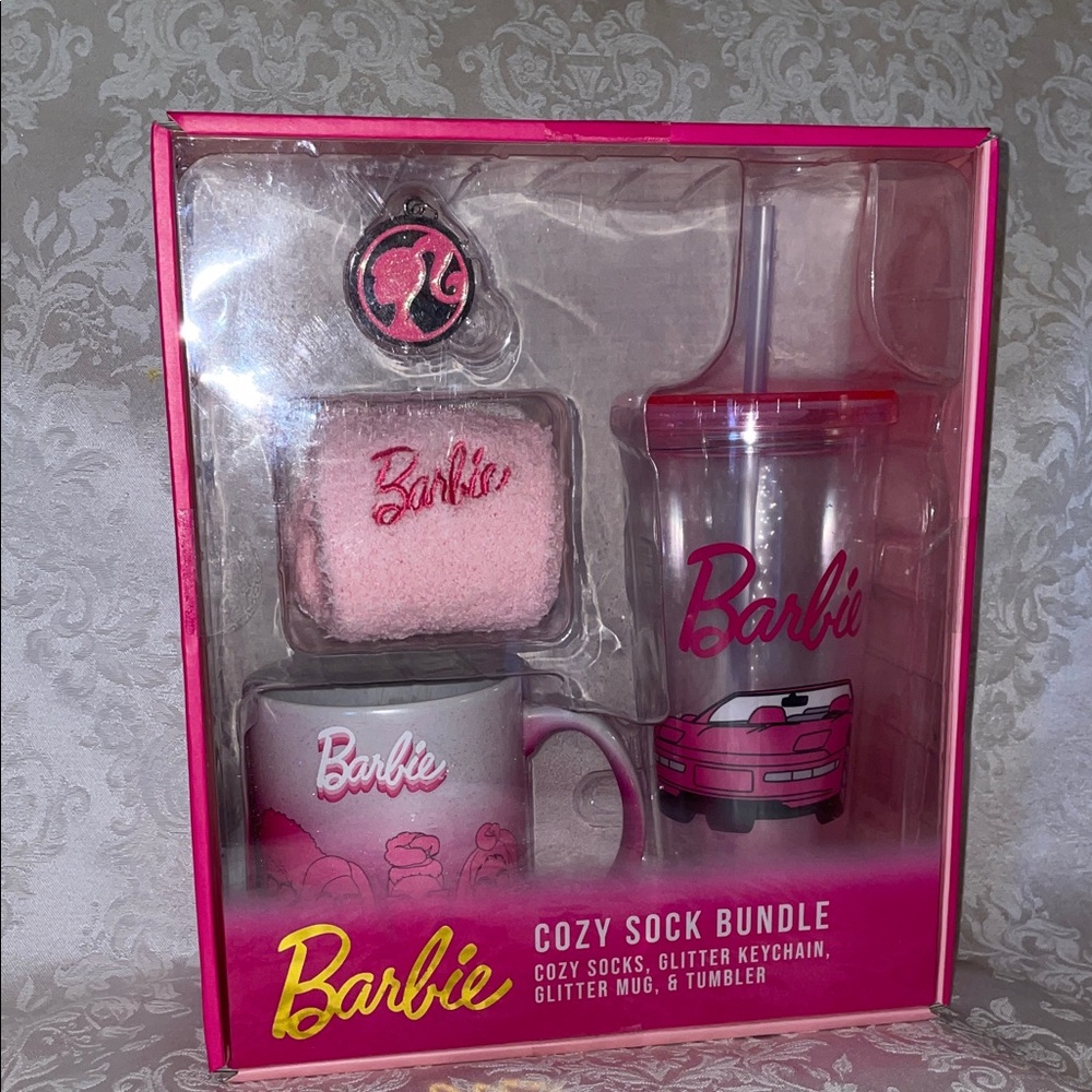 NIB Barbie Pink Cozy Sock and Mug Set